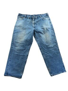 Carhartt Mens Work Jeans 44x31 Measured Blue Denim Loose Fit Straight Leg Casual